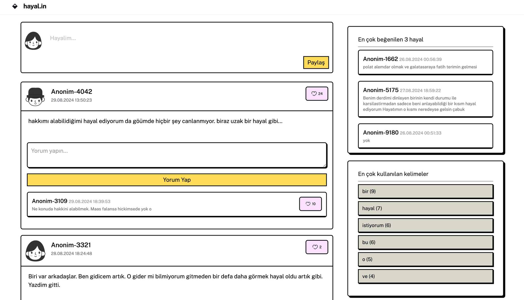 Screenshot of hayal.in project