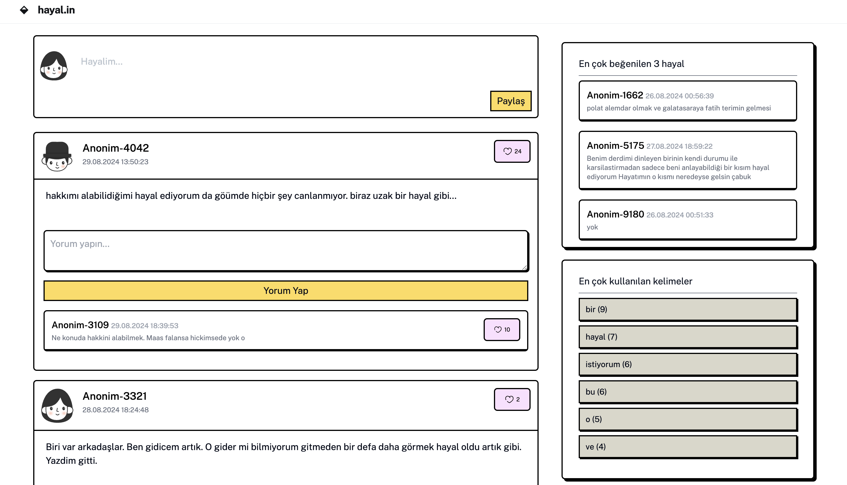 Screenshot of hayal.in project